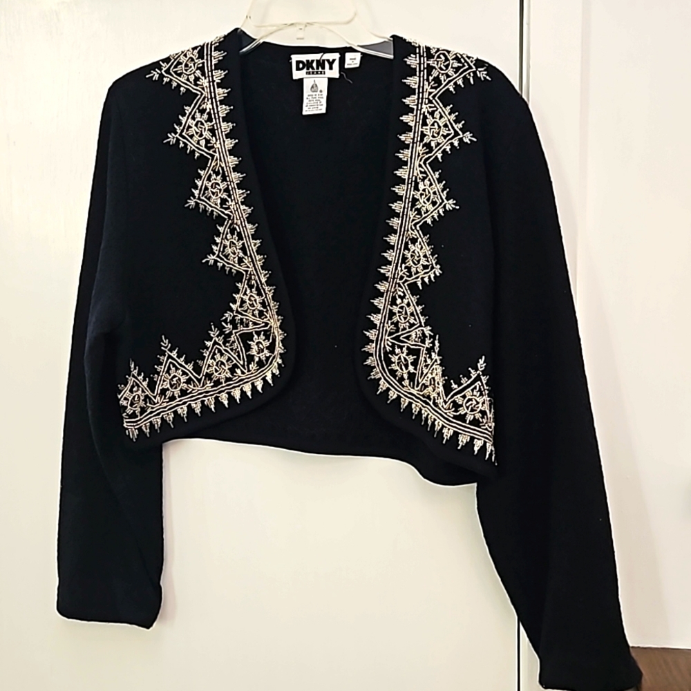 DNKY black short jacket with beading size  large